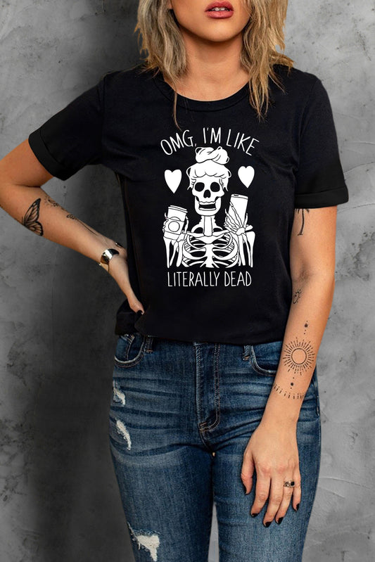 Skeleton Graphic Round Neck Tee Trendsi