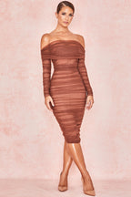 Ruched Off Shoulder Midi Dress aclosy