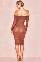 Ruched Off Shoulder Midi Dress aclosy