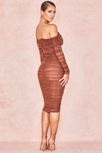 Ruched Off Shoulder Midi Dress aclosy