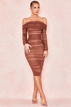 Ruched Off Shoulder Midi Dress aclosy