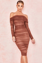 Ruched Off Shoulder Midi Dress aclosy