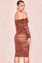 Ruched Off Shoulder Midi Dress aclosy