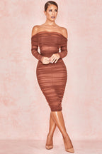 Ruched Off Shoulder Midi Dress aclosy
