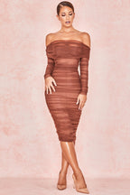 Ruched Off Shoulder Midi Dress aclosy