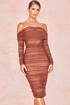 Ruched Off Shoulder Midi Dress aclosy