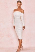Ruched Off Shoulder Midi Dress aclosy