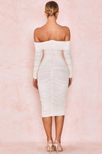 ALYIA IVORY TULLE OFF SHOULDER RUCHED DRESS aclosy