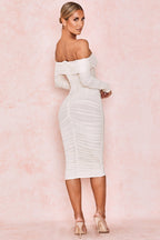 Ruched Off Shoulder Midi Dress aclosy