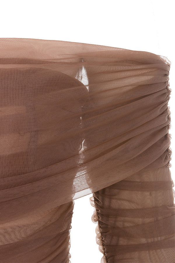 Ruched Off Shoulder Midi Dress aclosy