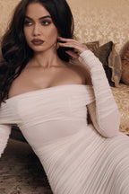 Ruched Off Shoulder Midi Dress aclosy