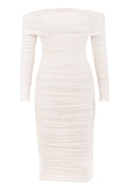 ALYIA IVORY TULLE OFF SHOULDER RUCHED DRESS aclosy