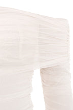 ALYIA IVORY TULLE OFF SHOULDER RUCHED DRESS aclosy