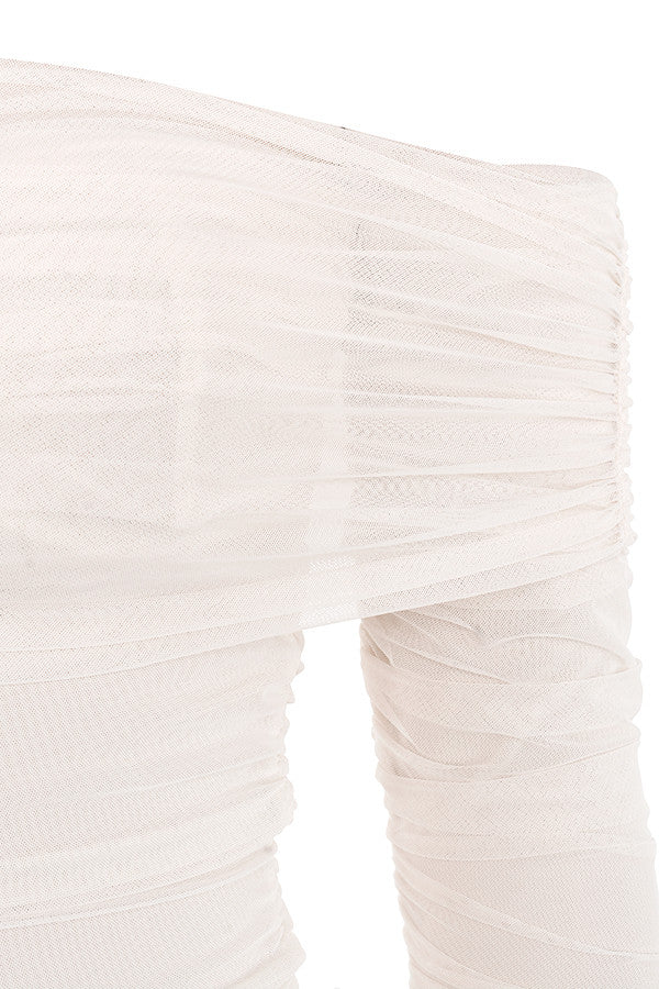 ALYIA IVORY TULLE OFF SHOULDER RUCHED DRESS aclosy