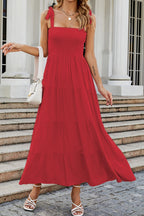 Tie-Shoulder Smocked Tiered Dress Trendsi