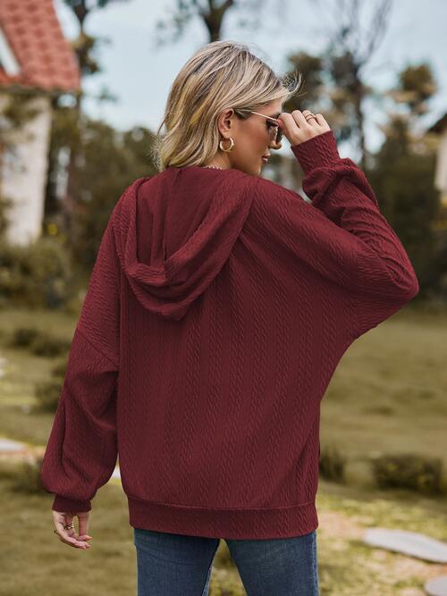 Zip Up Drawstring Long Sleeve Hooded Jacket Trendsi