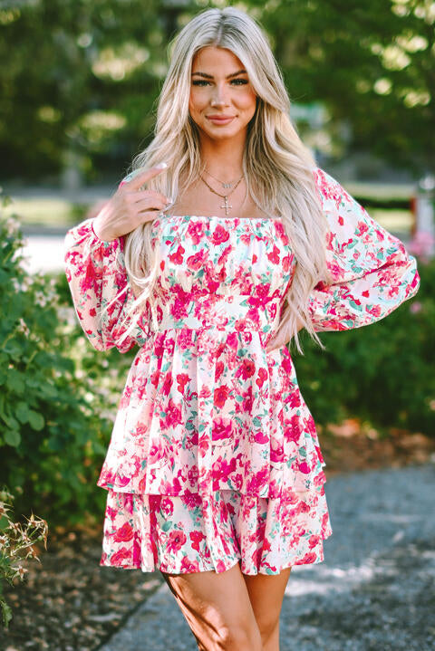 Floral Square Neck Layered Dress Trendsi