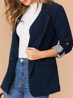 Lapel Collar Roll-Tab Sleeve Blazer Trendsi