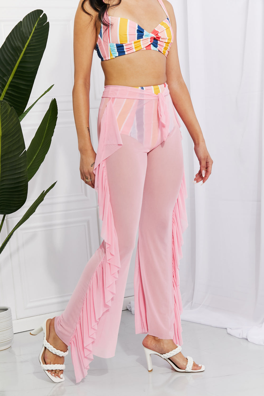 Marina West Swim Take Me To The Beach Mesh Ruffle Cover-Up Pants Trendsi