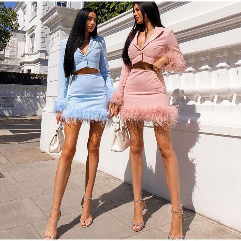 FEATHER TRIM MINI SKIRT aclosy