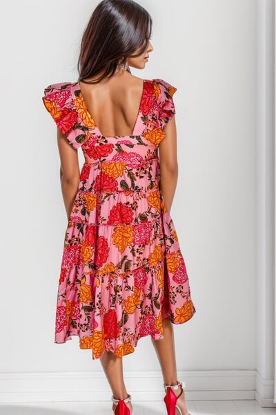 Ruffled Floral Square Neck Tiered Dress Trendsi