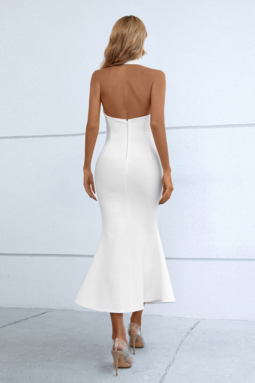 Halter Neck Split Fishtail Bodycon Dress Trendsi