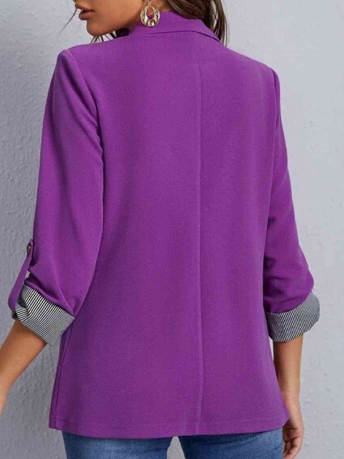 Lapel Collar Roll-Tab Sleeve Blazer Trendsi