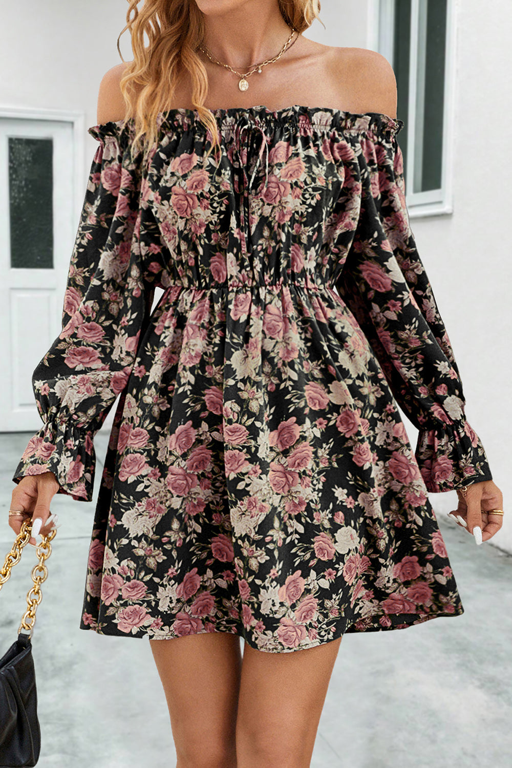 Floral Off-Shoulder Flounce Sleeve Dress Trendsi