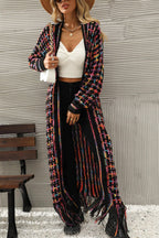 Multicolored Open Front Fringe Hem Cardigan Trendsi