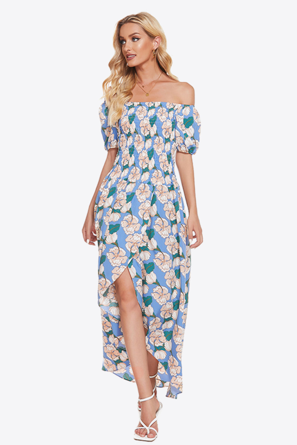 Floral Off-Shoulder Slit Maxi Dress Trendsi