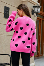 Heart Pattern Lantern Sleeve Round Neck Tunic Sweater Trendsi
