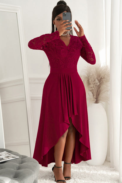 Lace High-Low V-Neck Dress Trendsi