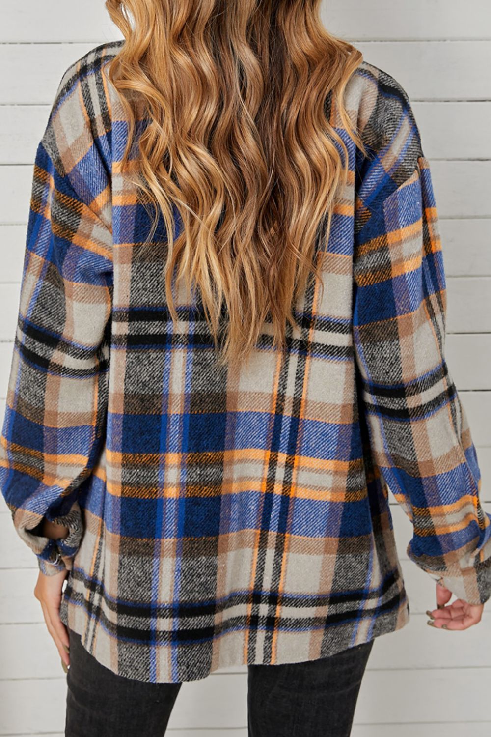 Plaid Pocketed Button Down Shacket Trendsi