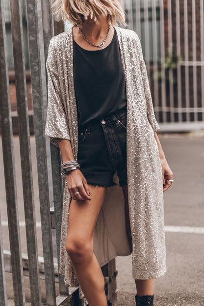 Sequin Open Front Duster Cardigan Trendsi