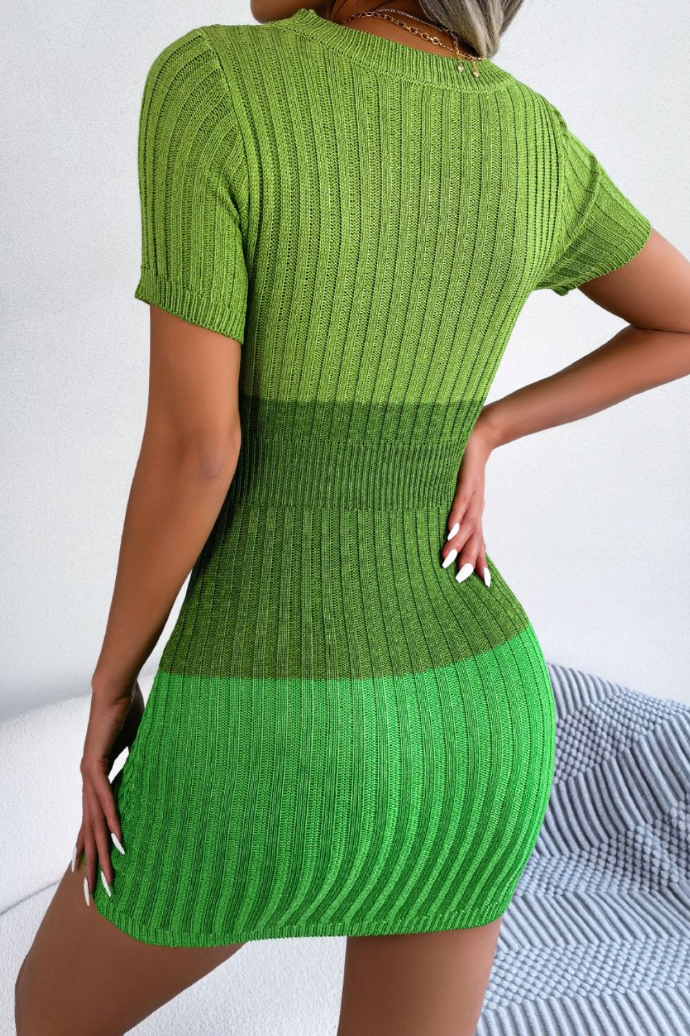 Color Block Cutout Short Sleeve Sweater Dress Trendsi