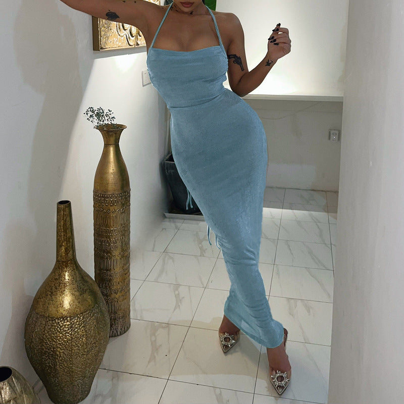 Lemiya Robe de nuit suspendue dos nu à lacets - Bleu