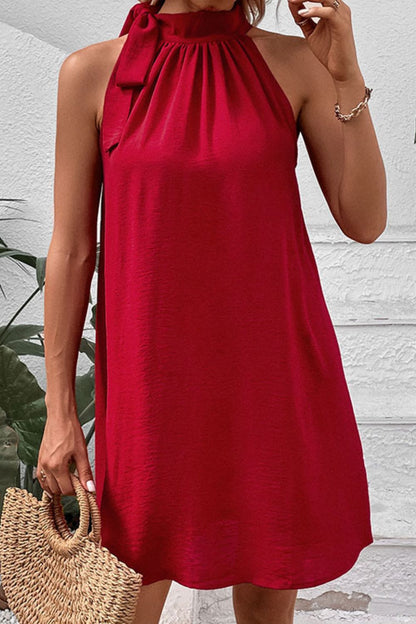 Tied Mock Neck Sleeveless Dress Trendsi