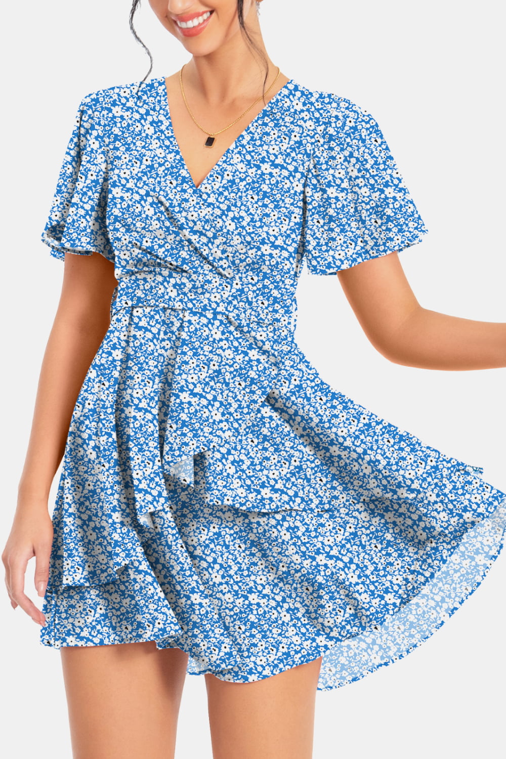 Surplice Neck Flutter Sleeve Dress Trendsi