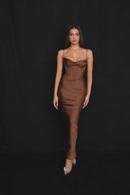 Elegant Corset Maxi Dress-Brown
