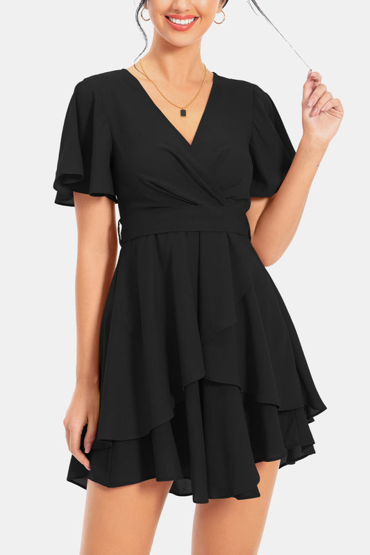 Surplice Neck Flutter Sleeve Dress Trendsi