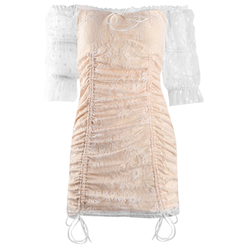 Chic Celeb choice Mini Lace Short-sleeved Dress-White aclosy