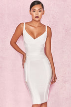 MEAGA TIE WAIST BANDAGE DRESS-WHITE #aclosy
