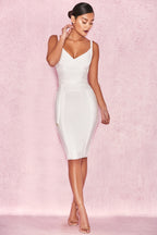MEAGA TIE WAIST BANDAGE DRESS-WHITE #aclosy