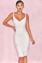 MEAGA TIE WAIST BANDAGE DRESS-WHITE #aclosy