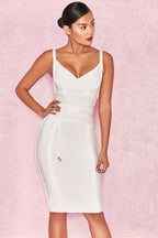 MEAGA TIE WAIST BANDAGE DRESS-WHITE #aclosy
