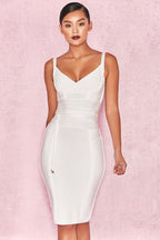 MEAGA TIE WAIST BANDAGE DRESS-WHITE #aclosy
