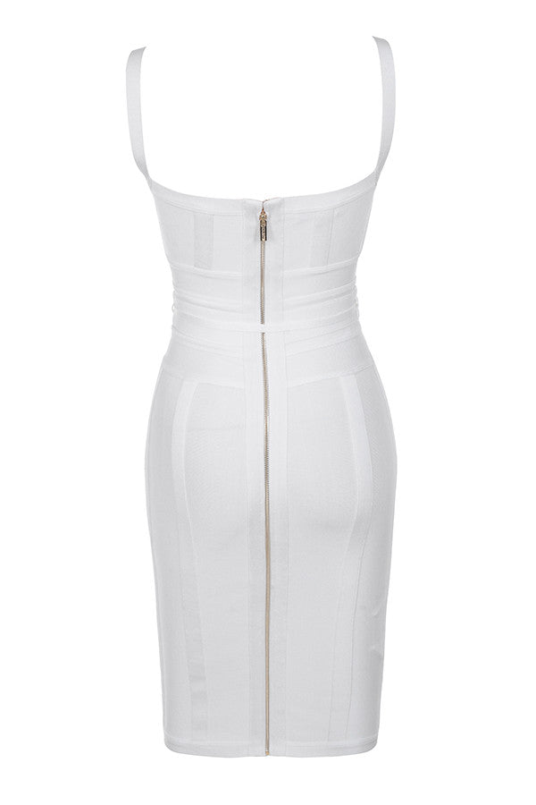 MEAGA TIE WAIST BANDAGE DRESS-WHITE #aclosy