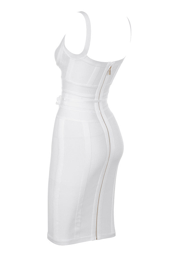 MEAGA TIE WAIST BANDAGE DRESS-WHITE #aclosy