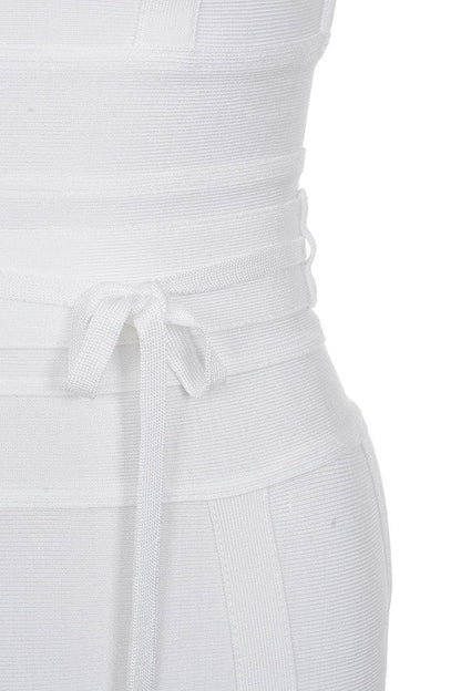 MEAGA TIE WAIST BANDAGE DRESS-WHITE #aclosy