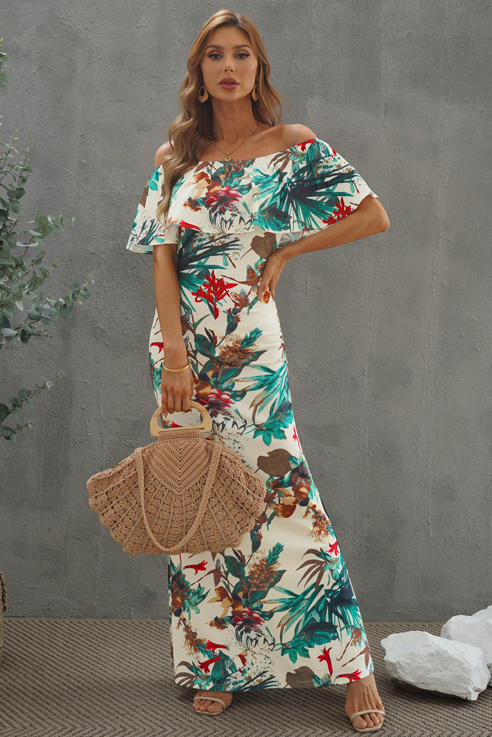 Floral Layered Off-Shoulder Maxi Dress Trendsi